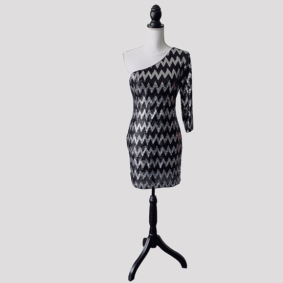 ONE SHOULDER SEQUIN BODYCON MINI DRESS COCKTAIL PARTY DRESS CLUB DRESS - Picture 15 of 16